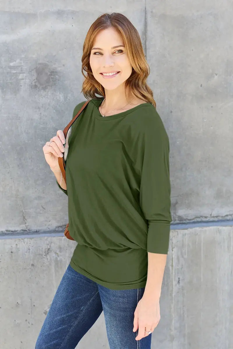 Basic Bae Full Size Round Neck Batwing Sleeve Top for Women - Love Salve